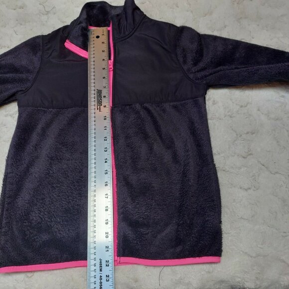 Old Navy 14 XL Full Zip Fleece Jacket Black & Pink High Neck Faux Fur Girls - Picture 5 of 6